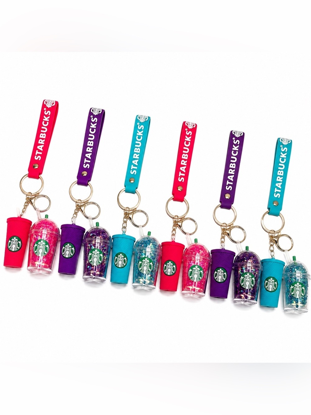 Novelty Squishy Cup Keychain Bundle | Colorful Coffee Drink Bag Charms